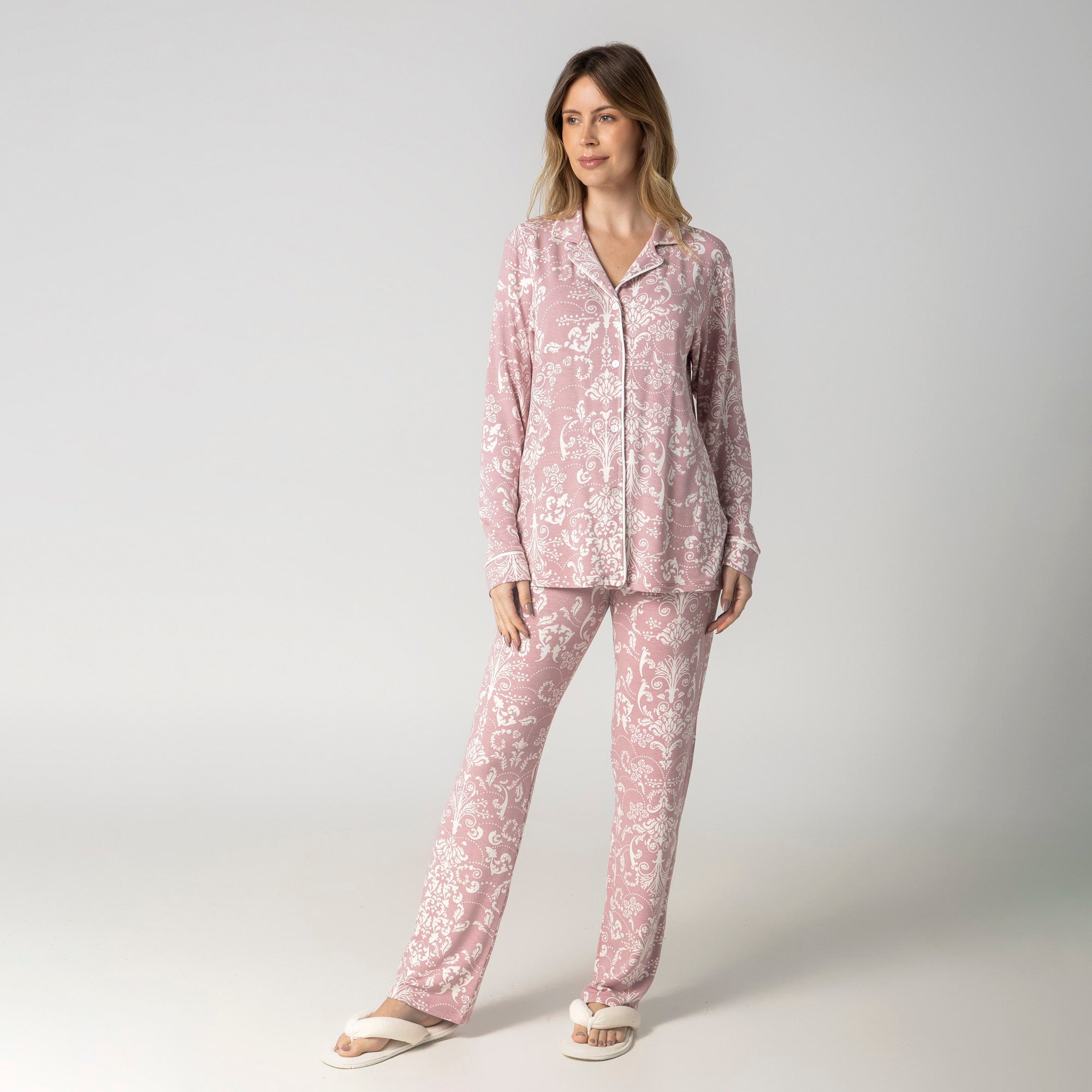 Pijama Feminino Longo Aberto Rosê Art Nouveau