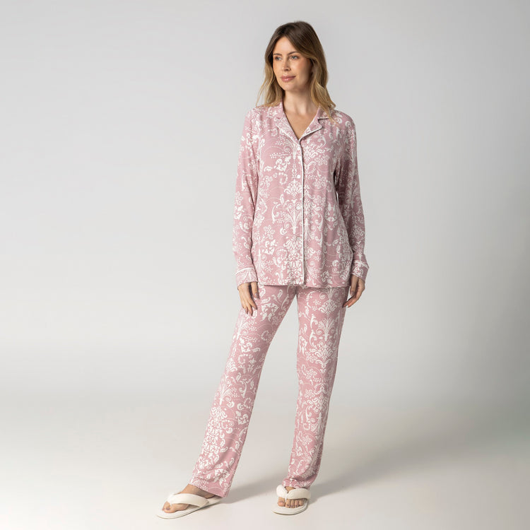 Pijama Feminino Longo Aberto Rosê Art Nouveau
