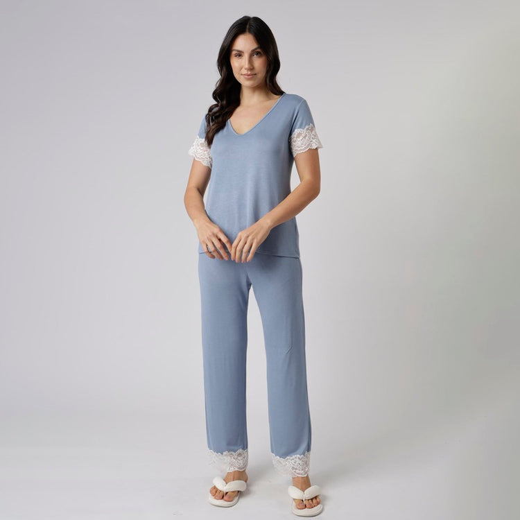 Pijama Feminino Manga Curta Urbano Blue