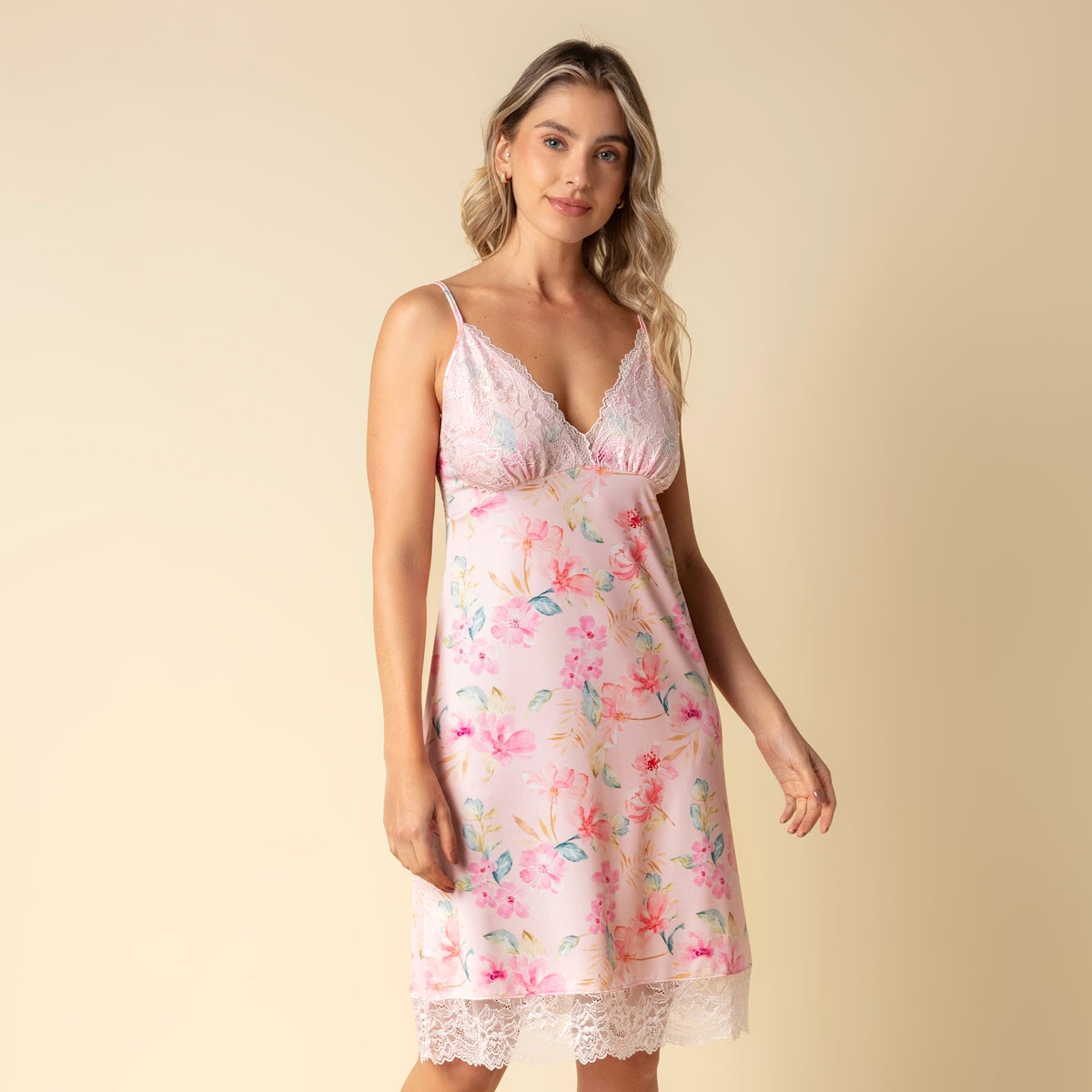 Camisola de Alça Rosa Floral Bisol
