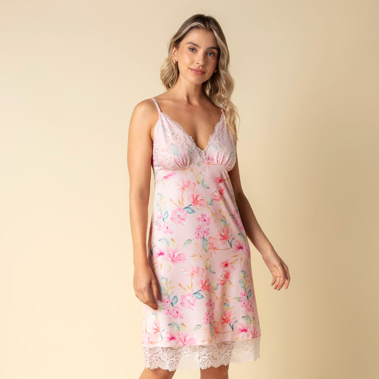 Camisola de Alça Rosa Floral Bisol