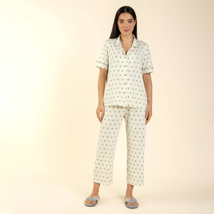 Pijama Feminino Capri Aberto Poá Green
