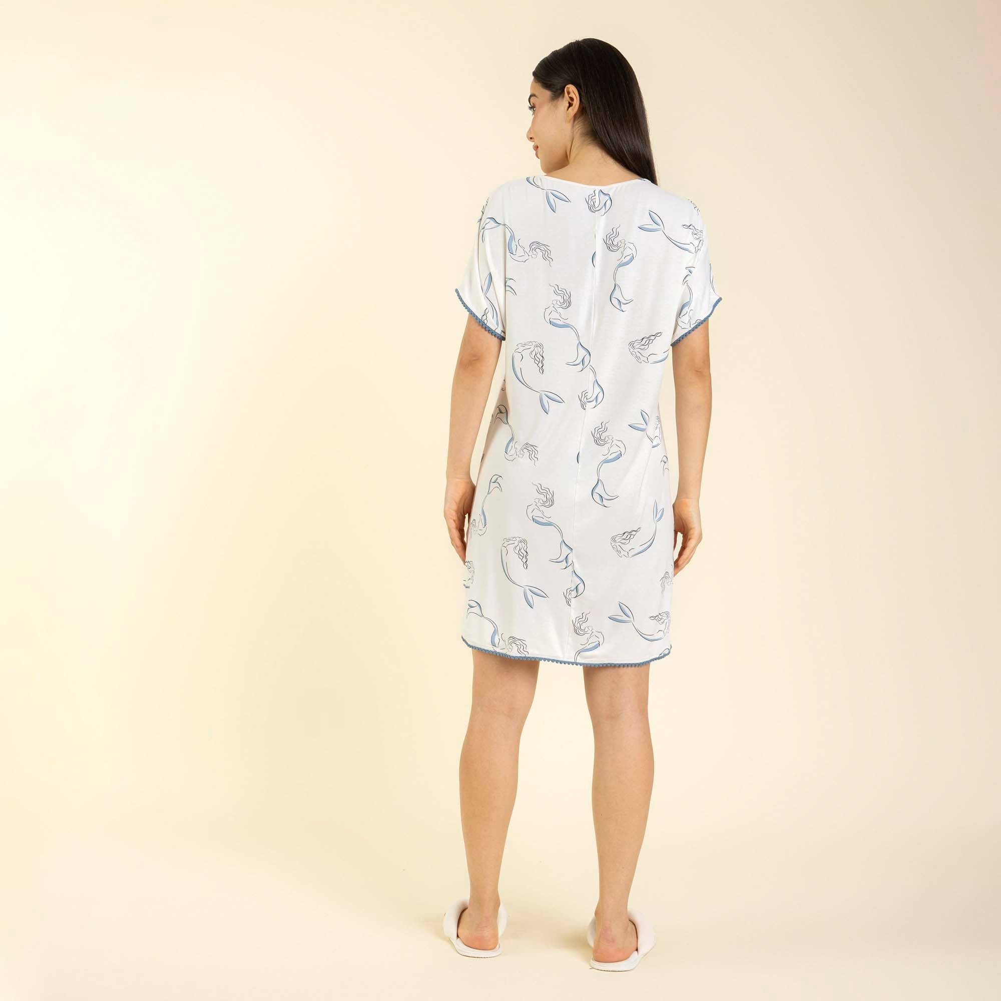 Camisão Feminino Curto Branco e Azul Sereia