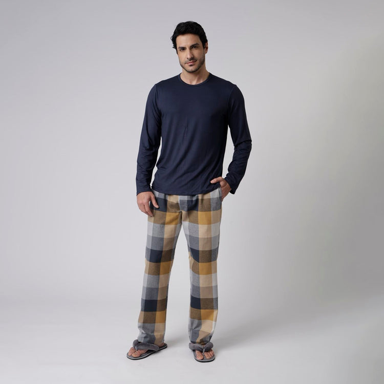 Pijama Masculino Longo Marinho e Xadrez