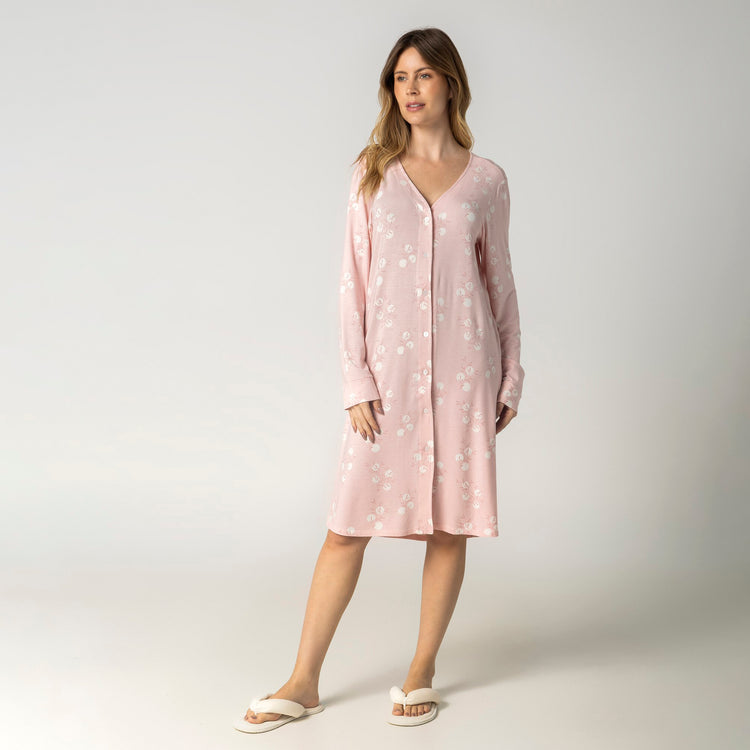 Camisão Feminino Aberto Rosa Folliage