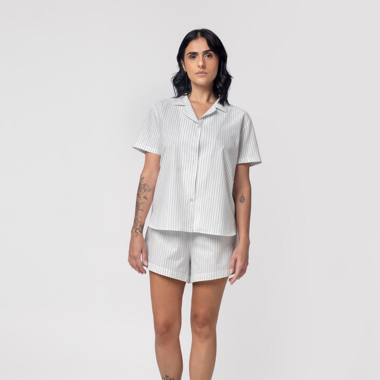 Pijama Feminino Curto Aberto Listrado Verde