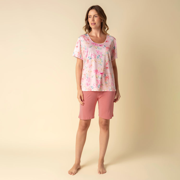 Bermudoll Feminino Rosa Floral Bisol