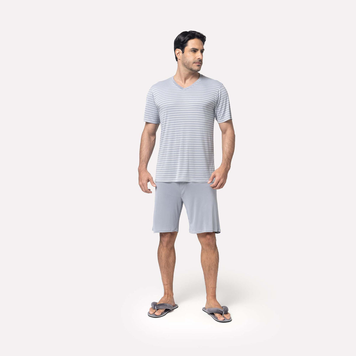 Pijama Masculino Curto Listrado Gris