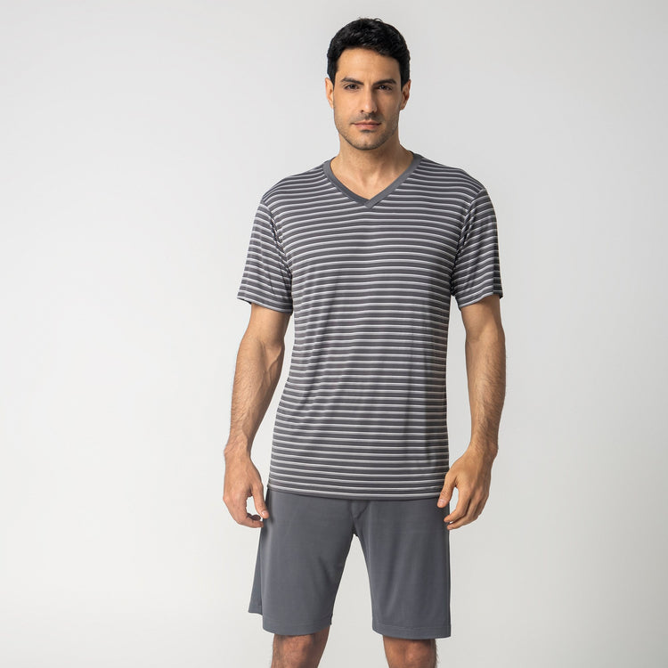 Pijama Masculino Curto Listrado Cinza Aço