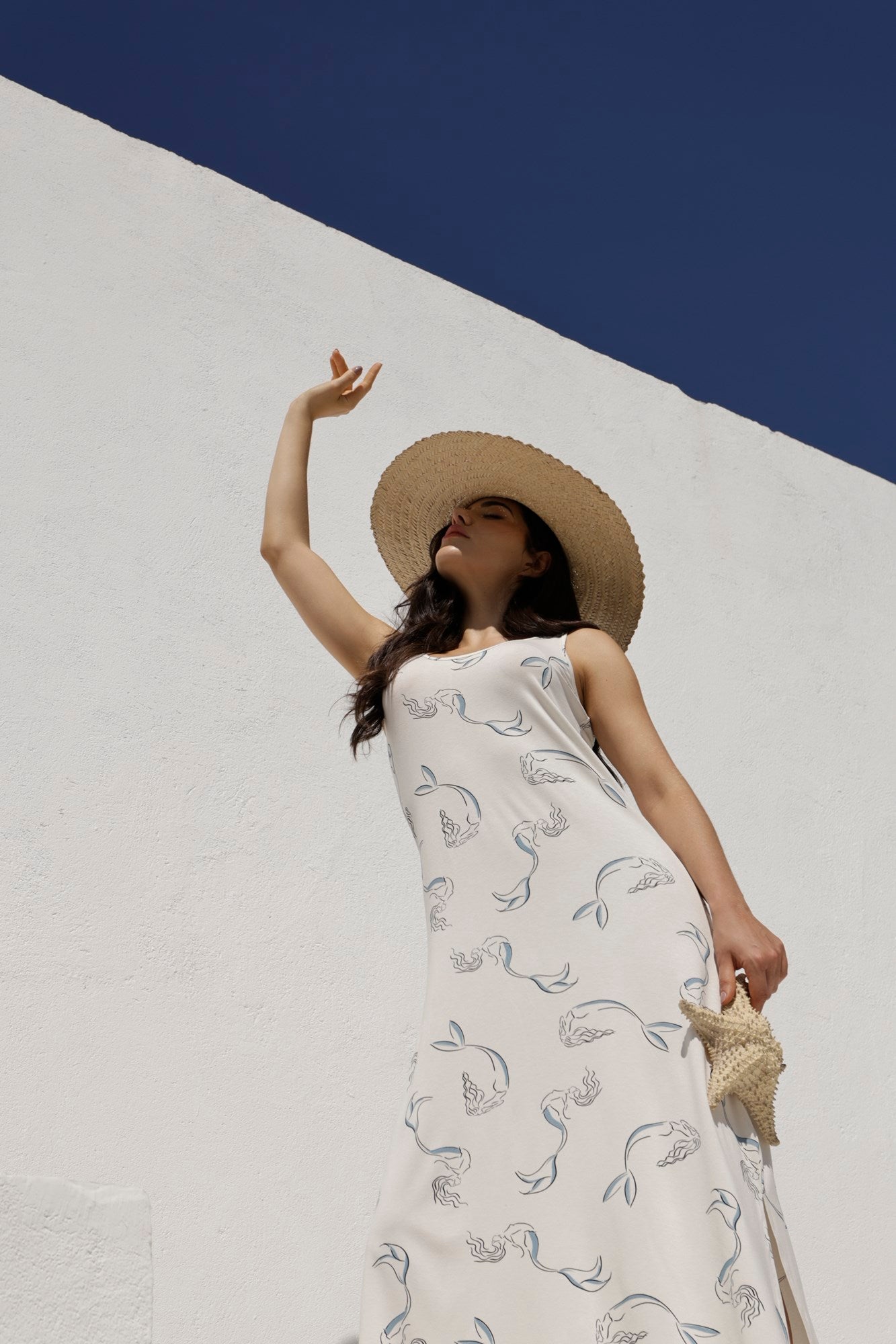 Camisola Longa Regata Branco e Azul Sereia