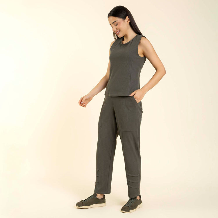Conjunto Feminino Piquet Canelado Verde Militar