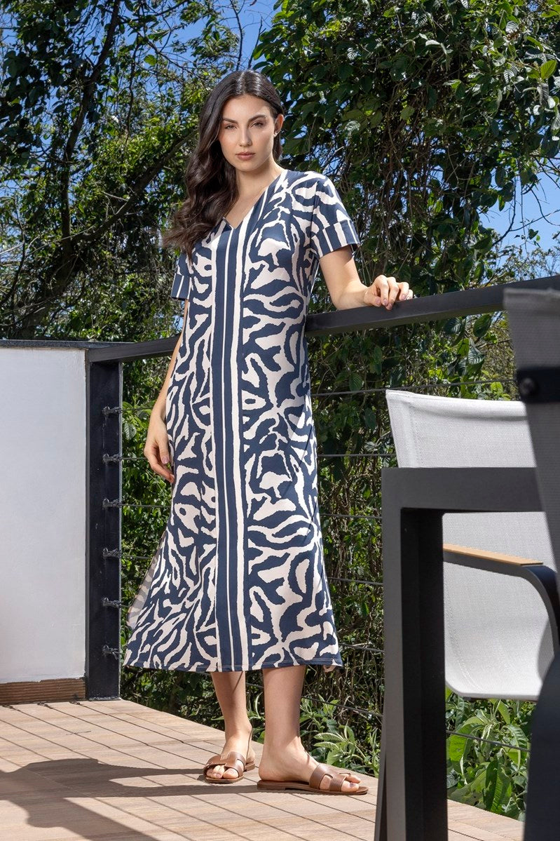 Kaftan Feminino Midi Marinho Orgânico