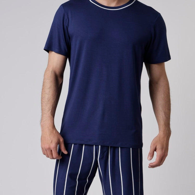Pijama Masculino Curto Listrado Marinho