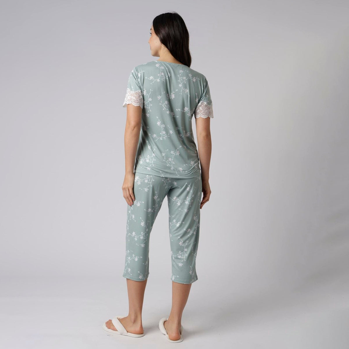 Pijama Feminino Capri Floral Green com Renda