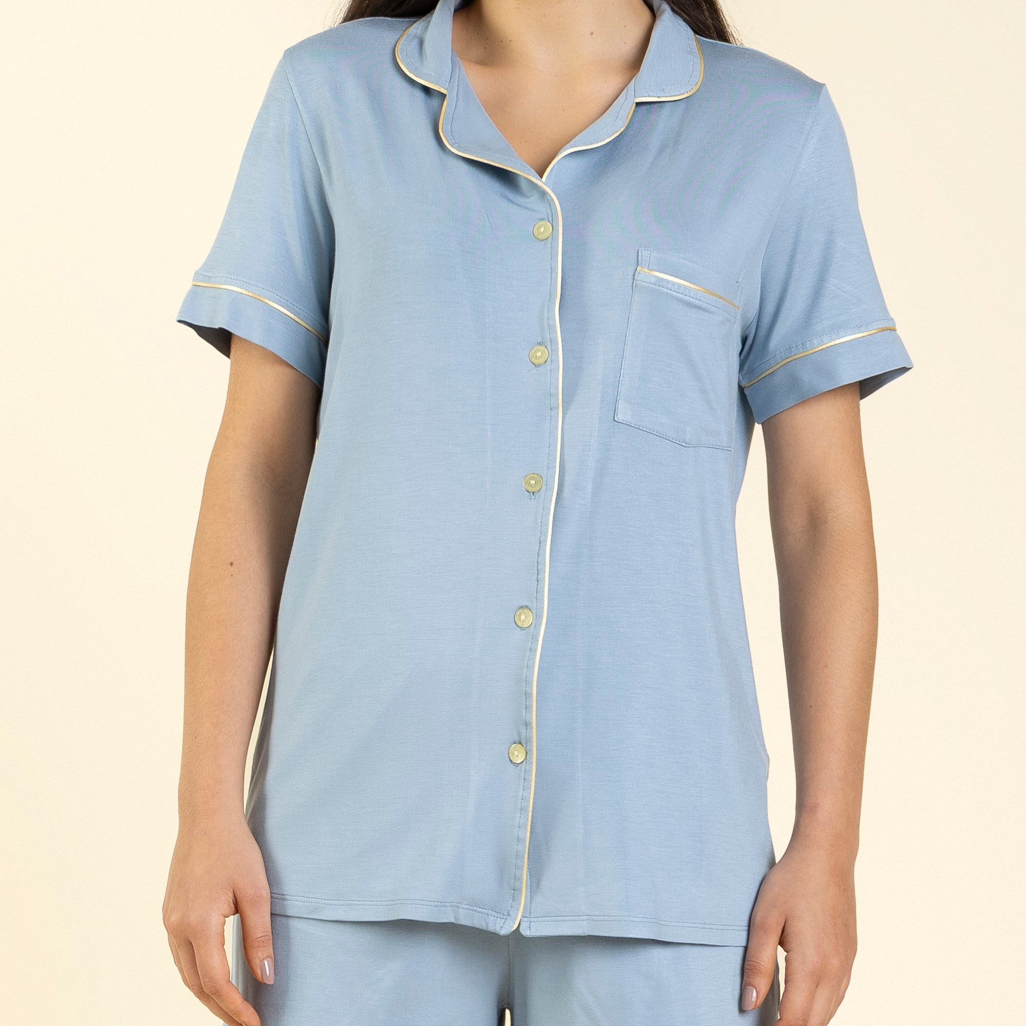Pijama Feminino Curto Aberto Azul Sereno