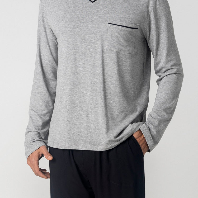 Pijama Masculino Longo Mescla e Preto