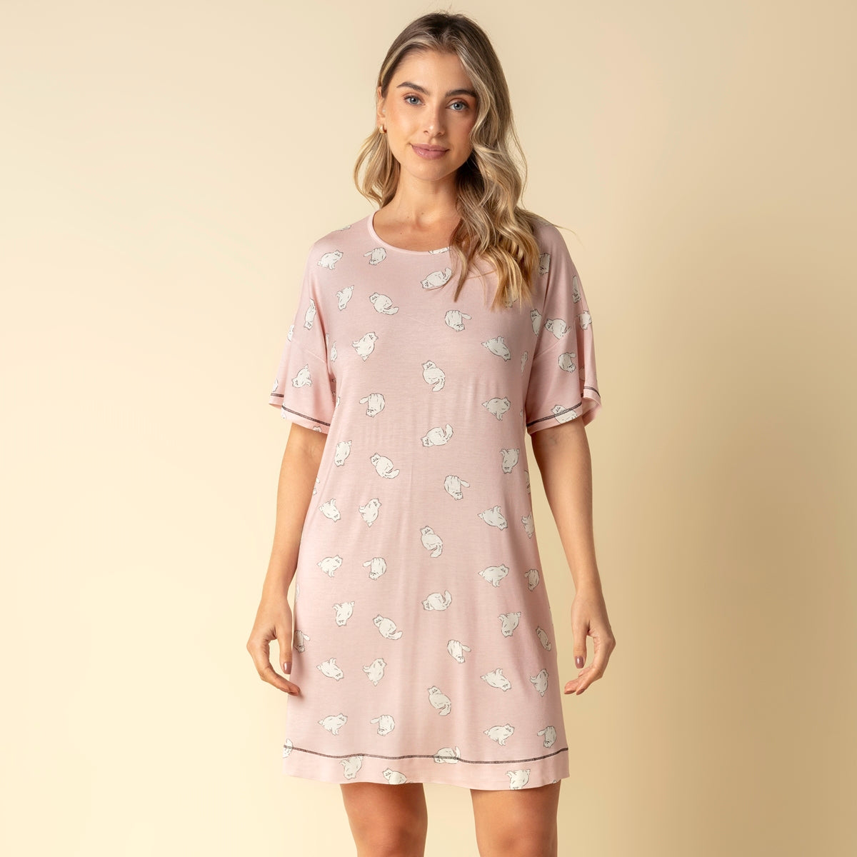 Camisão Feminino Curto Rosa Cool Cat