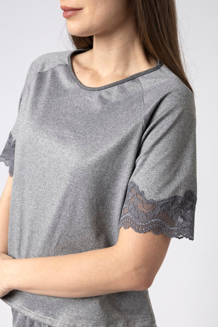 Pijama Feminino Curto Cinza Mescla