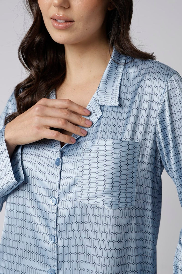 Pijama Feminino Aberto Longo Geométrico Blue