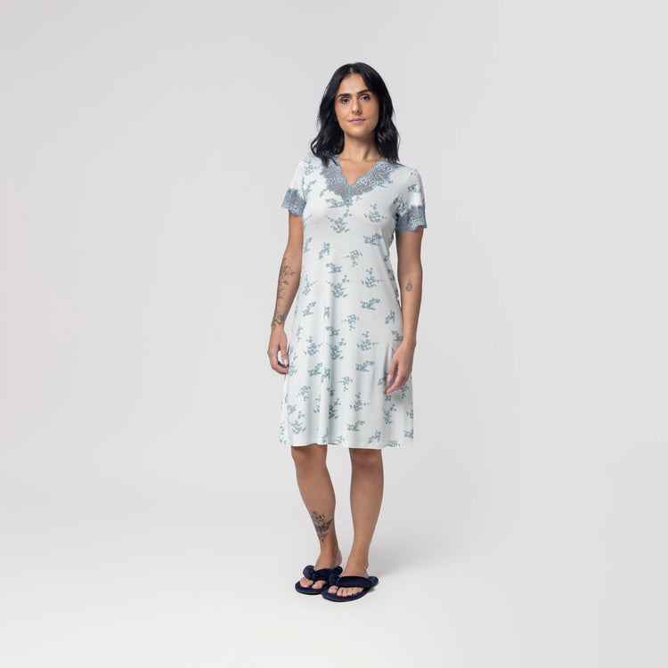 Camisão Feminino Blue Garden com Renda