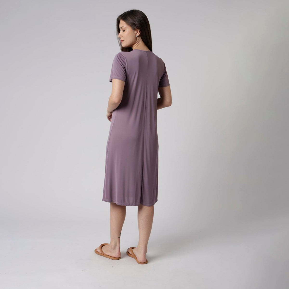 Camisão Feminino Midi Malva Celinda com Renda
