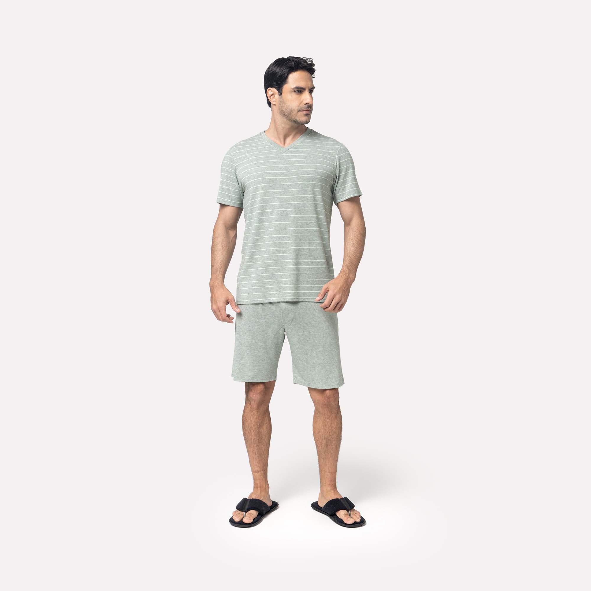 Pijama Masculino Curto Listrado Verde