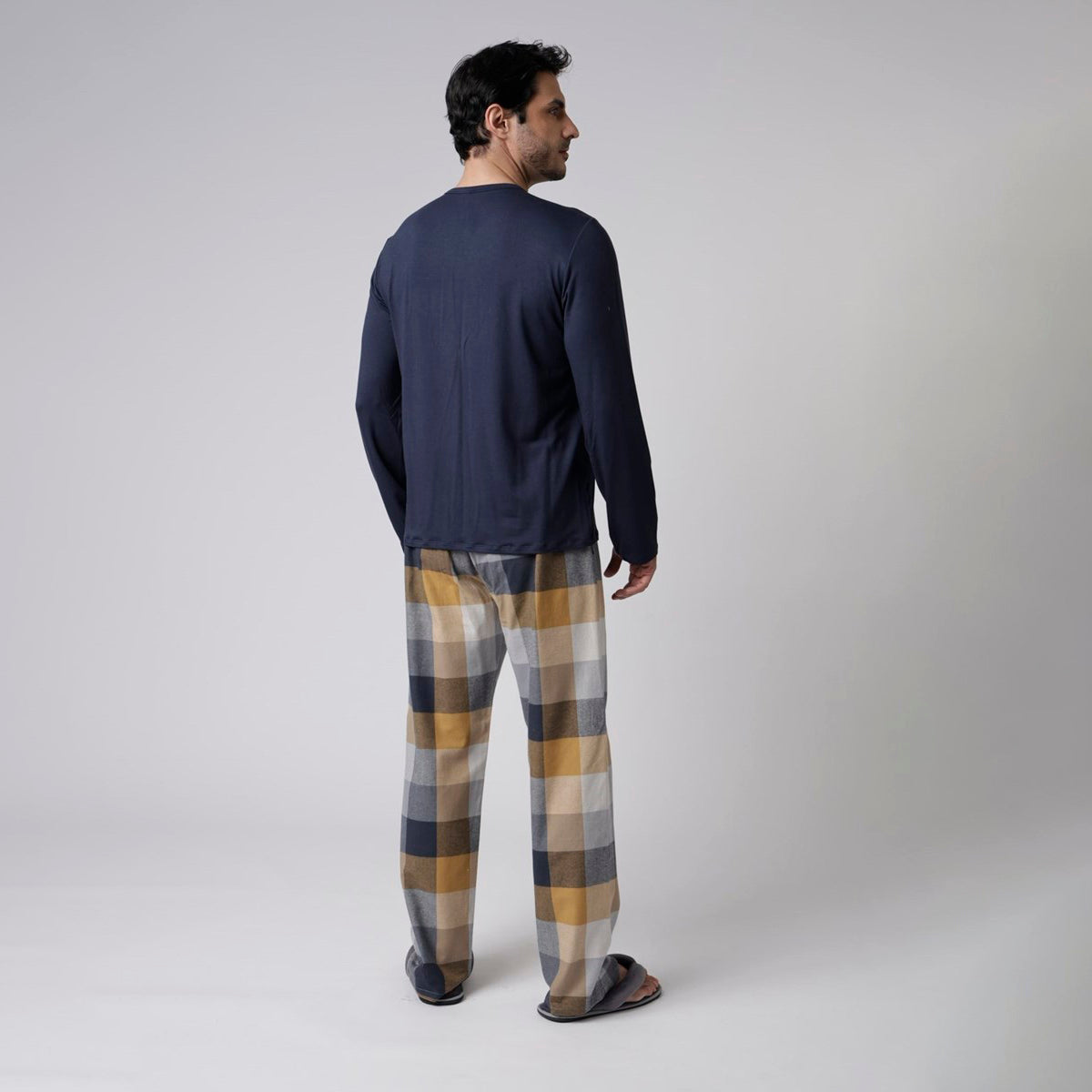 Pijama Masculino Longo Marinho e Xadrez