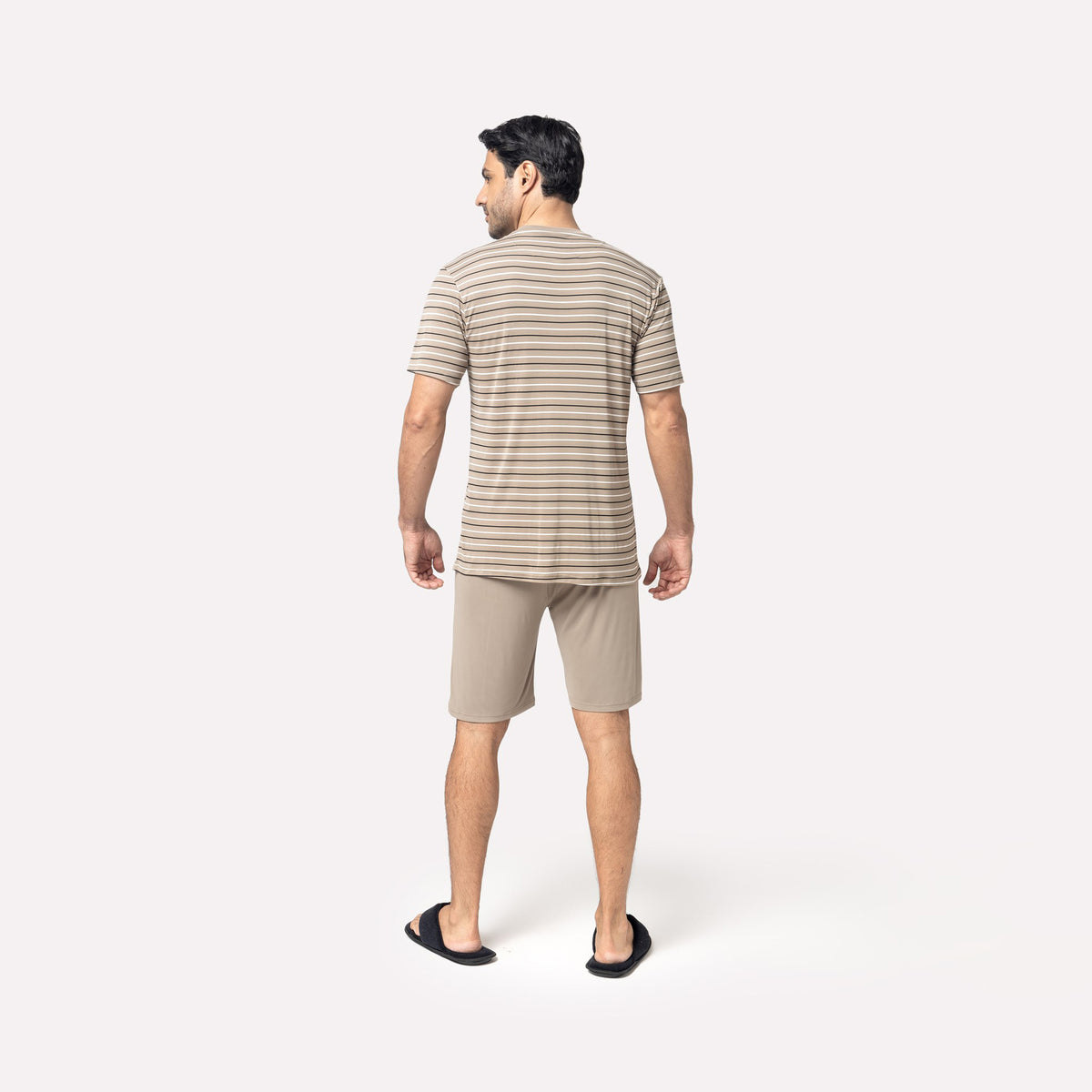 Pijama Masculino Curto Listrado Castanho
