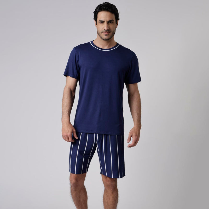 Pijama Masculino Curto Listrado Marinho