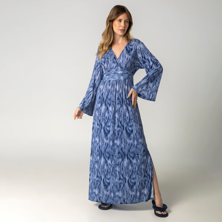 Kaftan Longo Azul Organique com Fenda