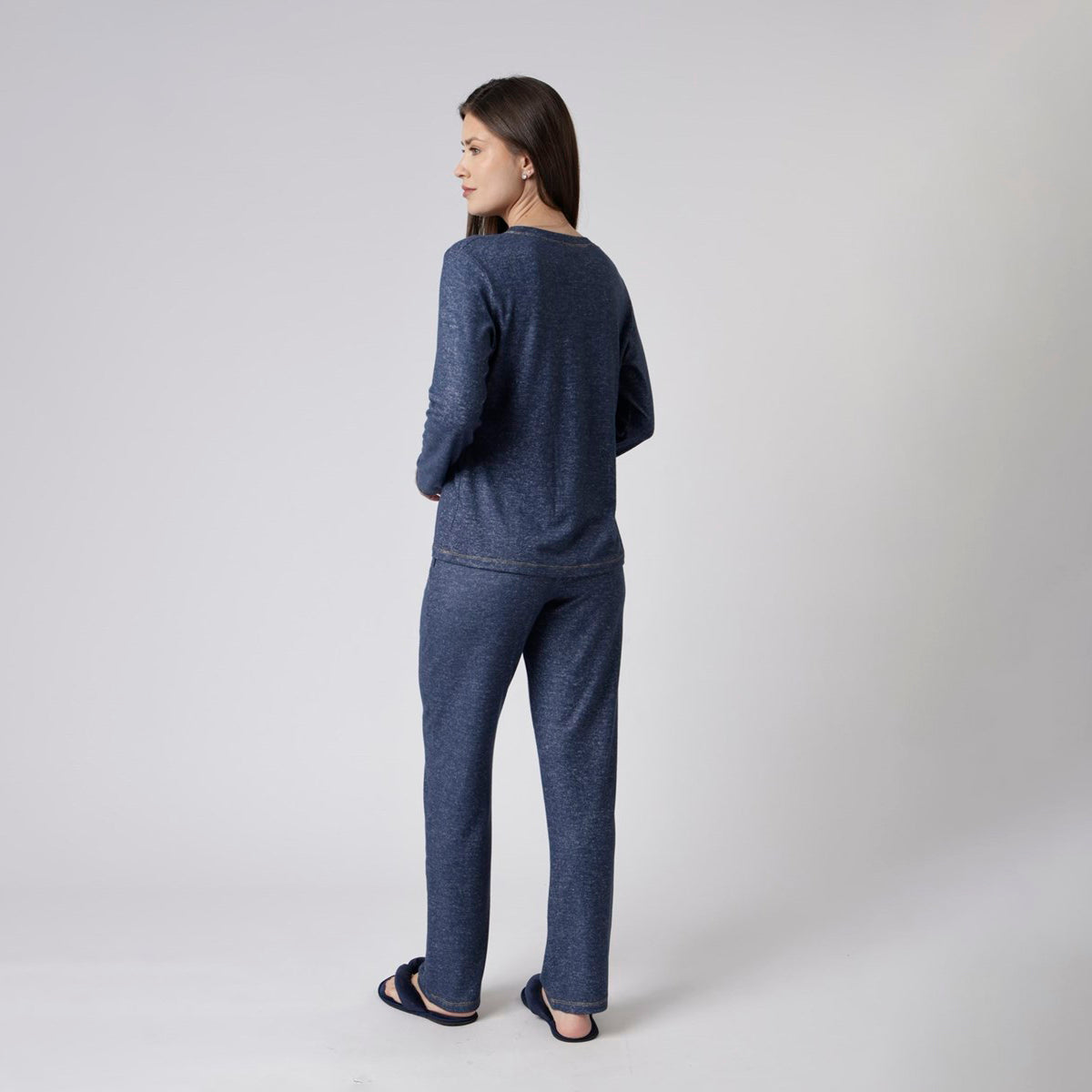 Pijama Feminino Longo Cashmere Marinho