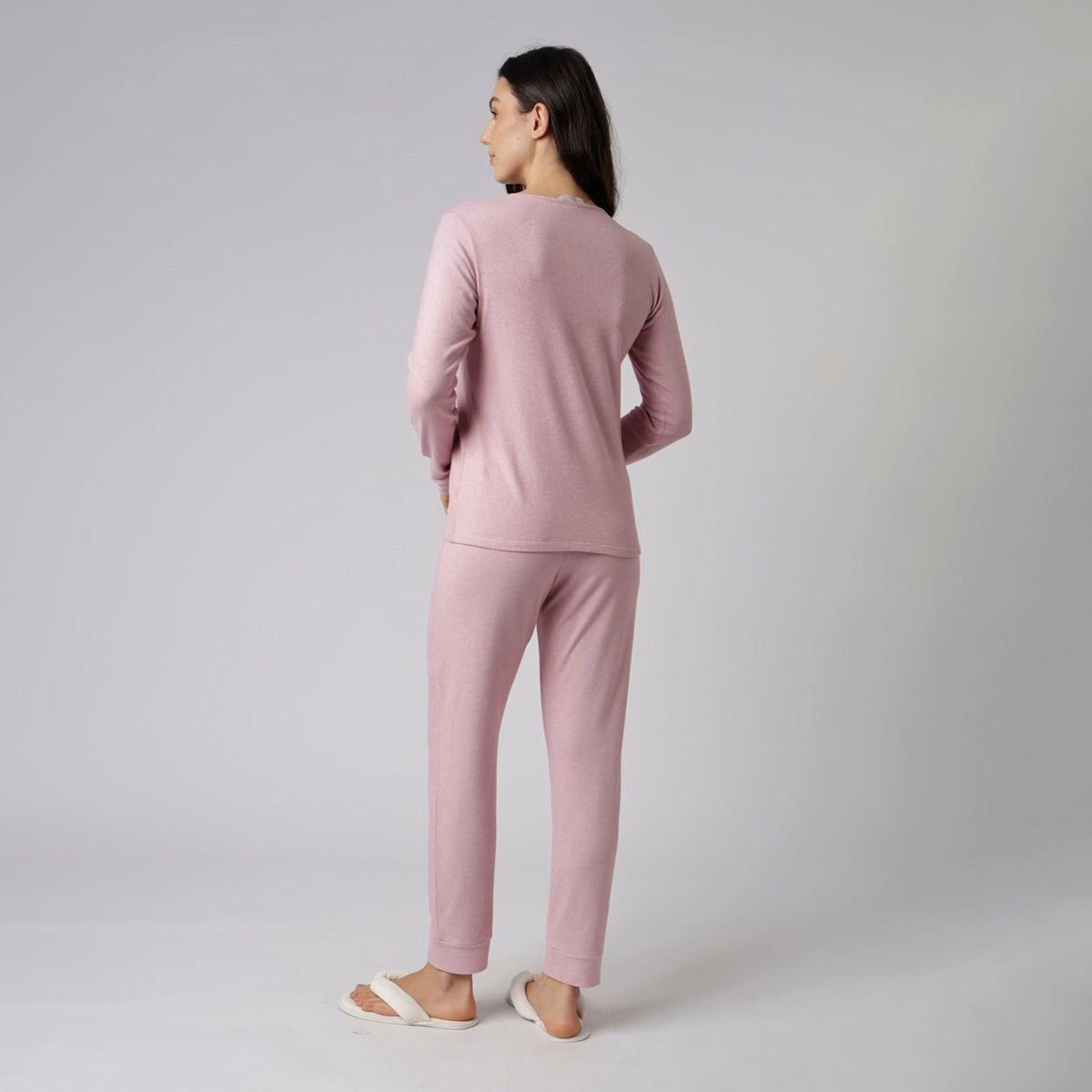 Pijama Feminino Longo Cashmere Rosa com Renda