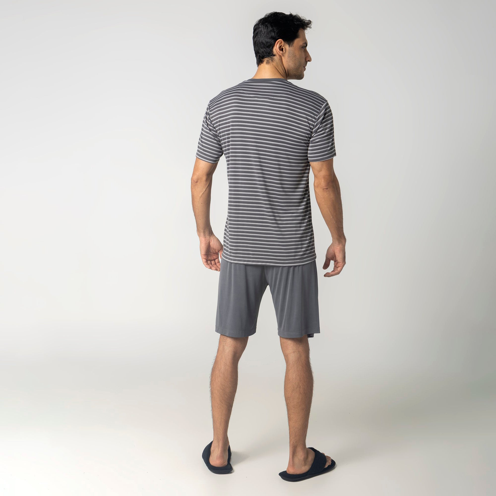 Pijama Masculino Curto Listrado Cinza Aço