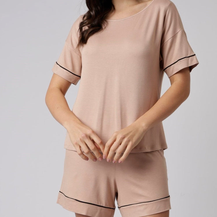 Pijama Feminino Curto em Visco Maquinetada Grão
