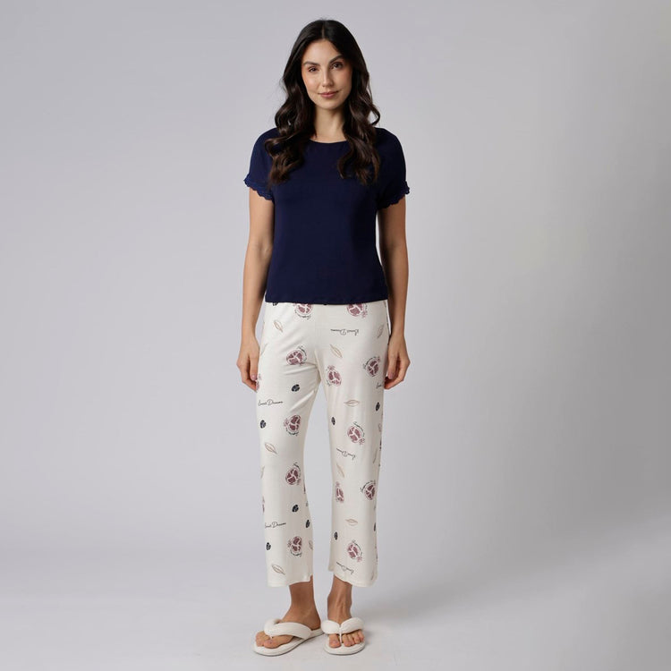 Pijama Feminino Pantacourt Marinho e Romã