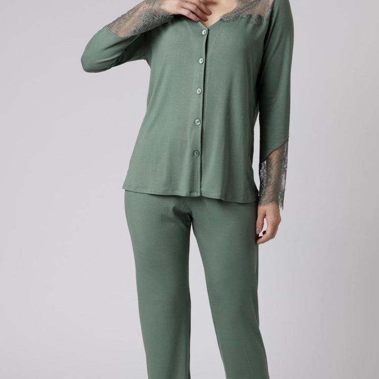 Pijama Feminino Aberto Longo Verde