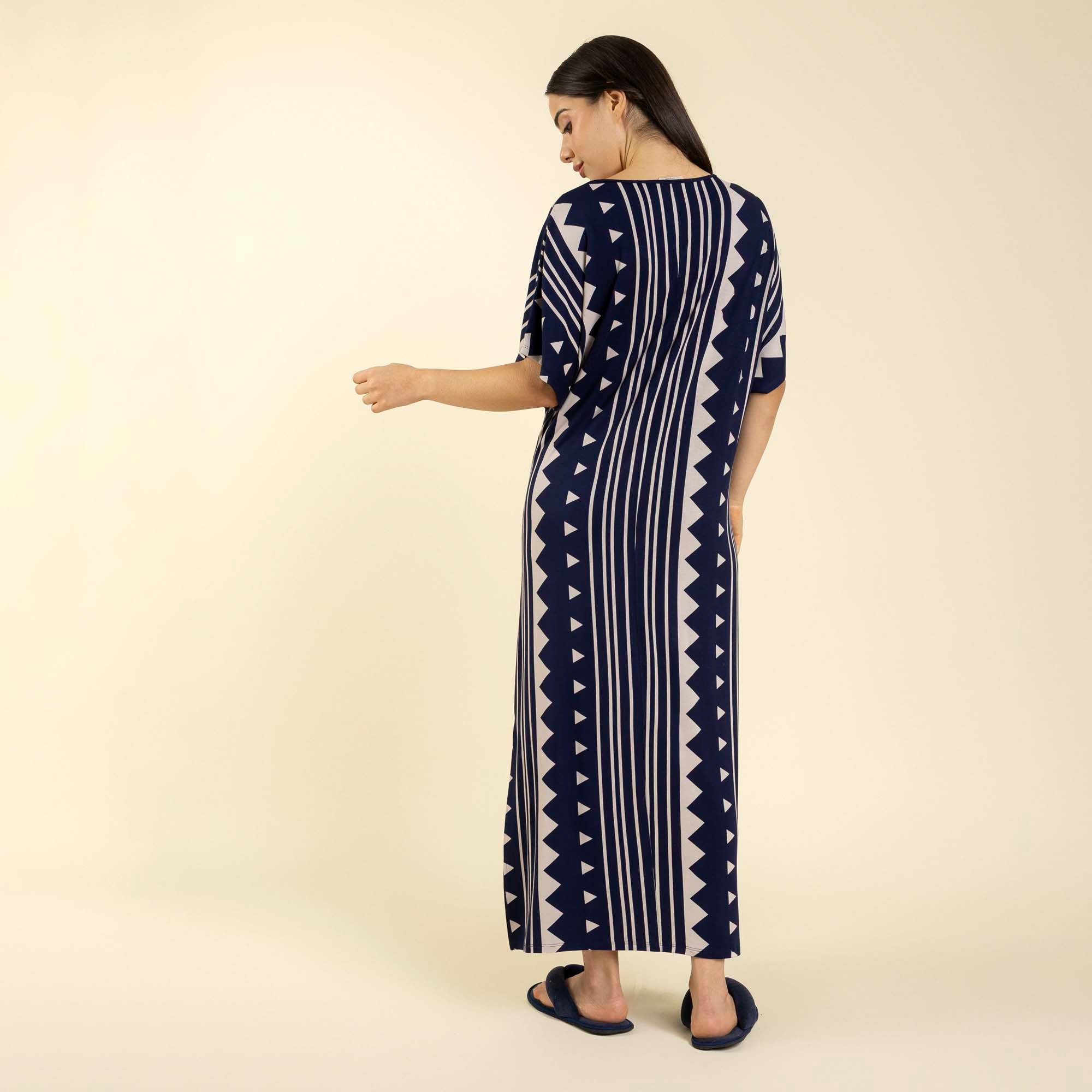 Kaftan Feminino Longo Geometric Marinho