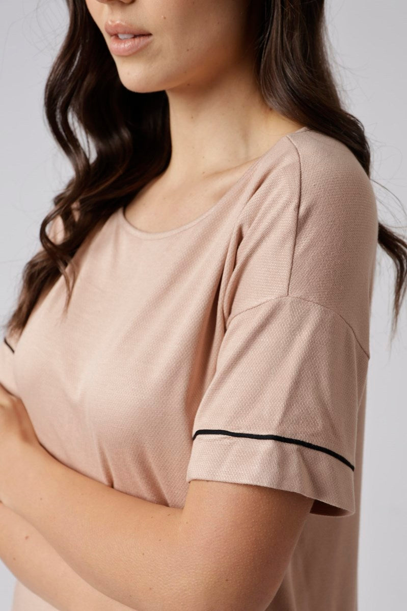 Pijama Feminino Curto em Visco Maquinetada Grão