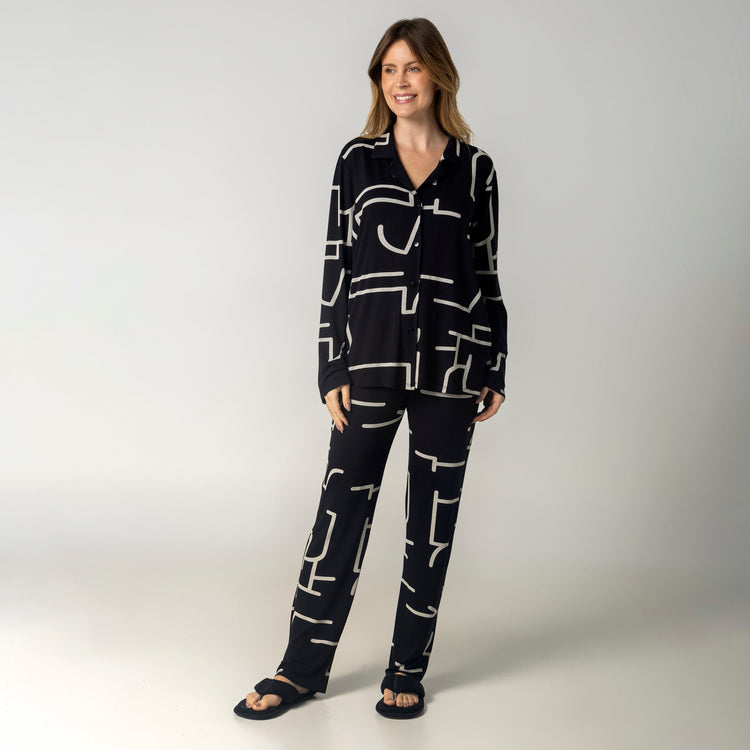 Pijama Feminino Aberto Modernique Preto