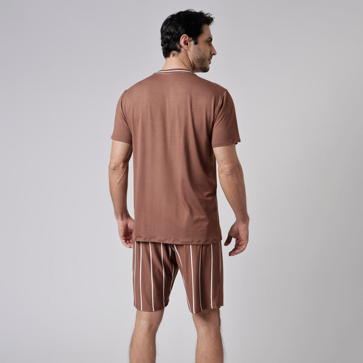 Pijama Masculino Curto Listrado Cappuccino