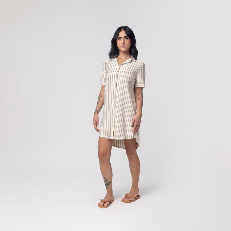 Camisão Feminino Curto Aberto Listrado Khaki