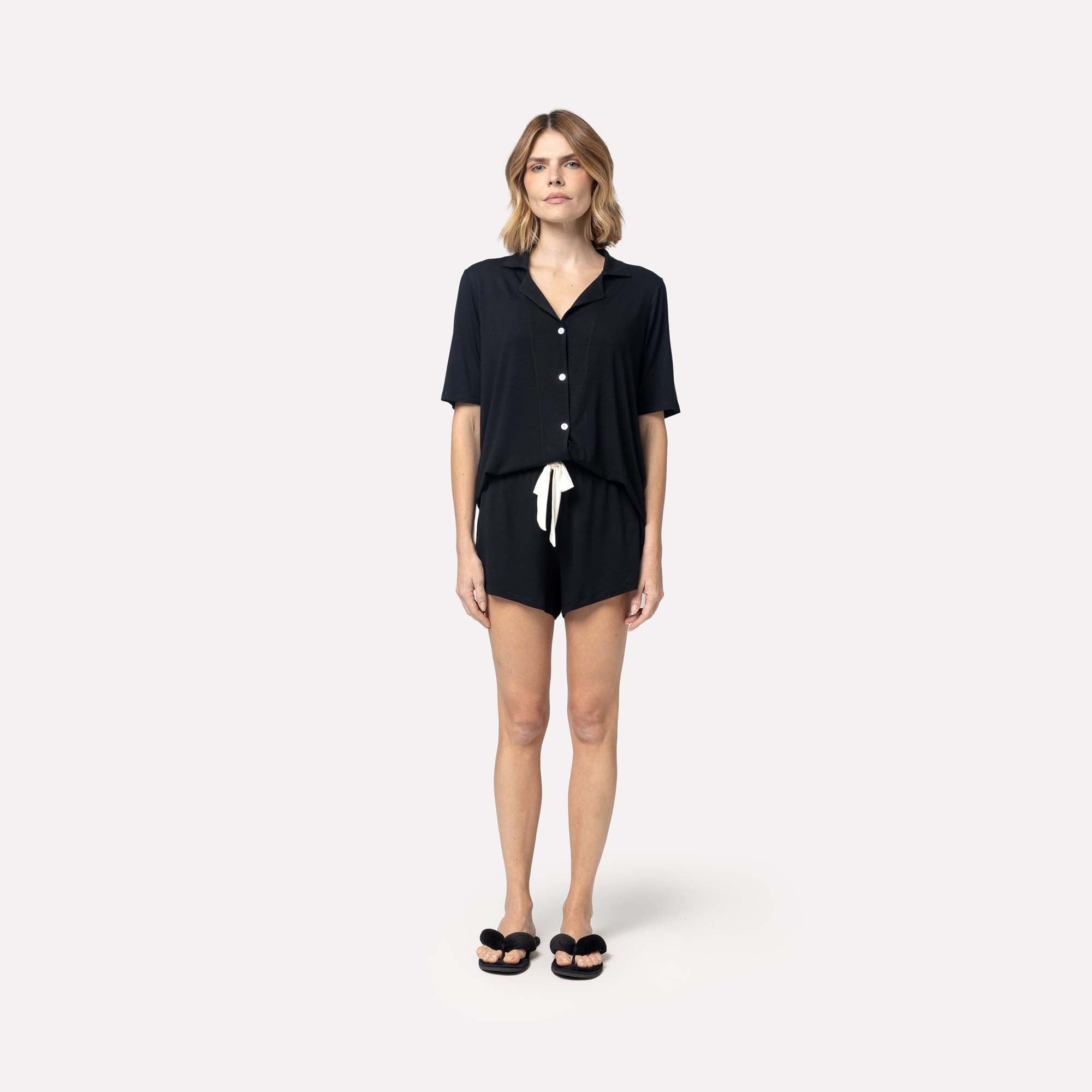 Pijama Feminino Curto Aberto Preto
