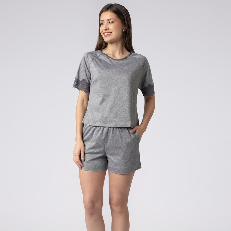 Pijama Feminino Curto Cinza Mescla