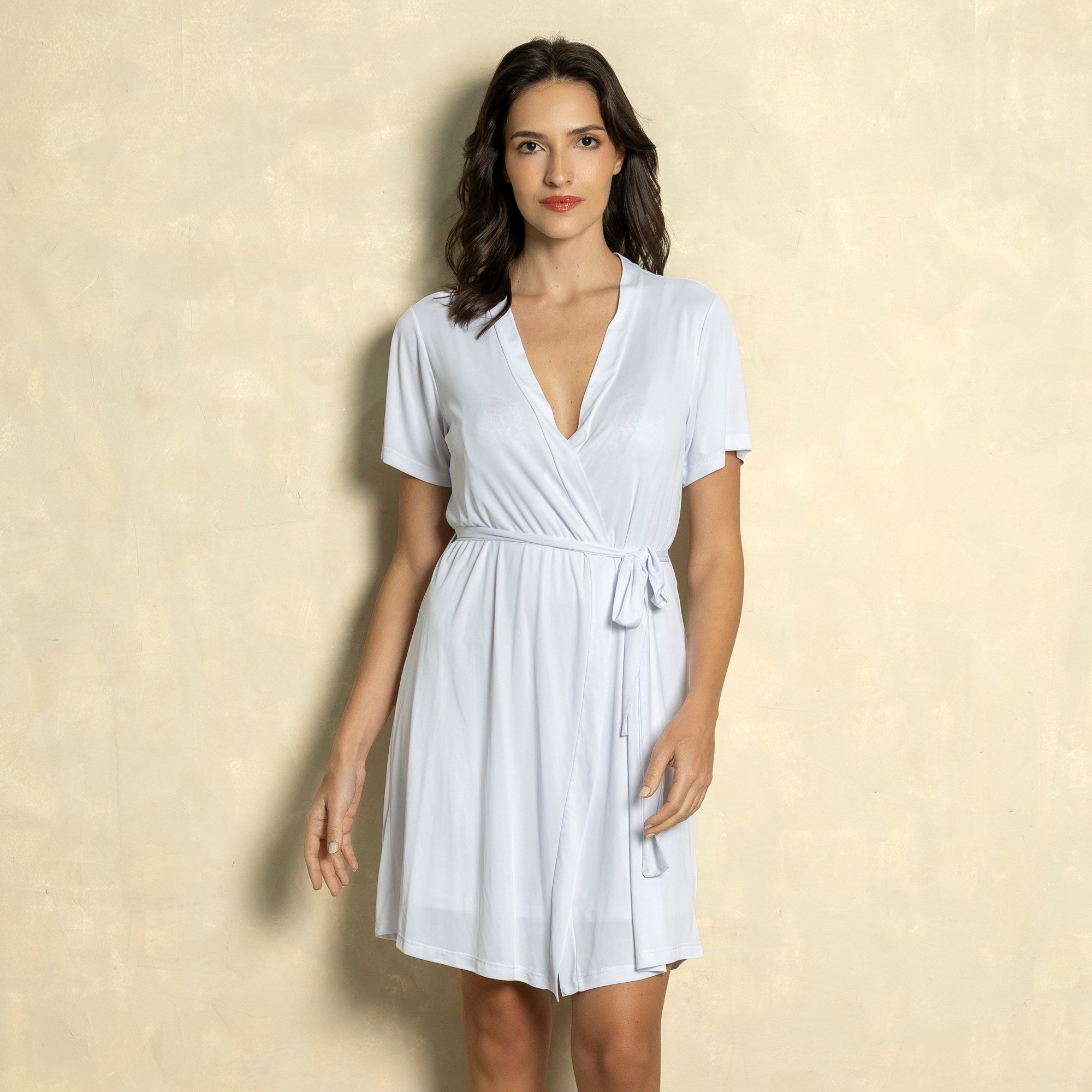 Camisola Curta de Alça Poliamida Branco com Renda