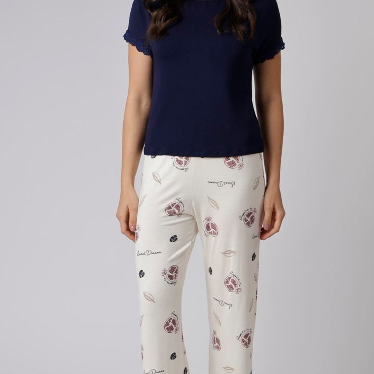 Pijama Feminino Pantacourt Marinho e Romã