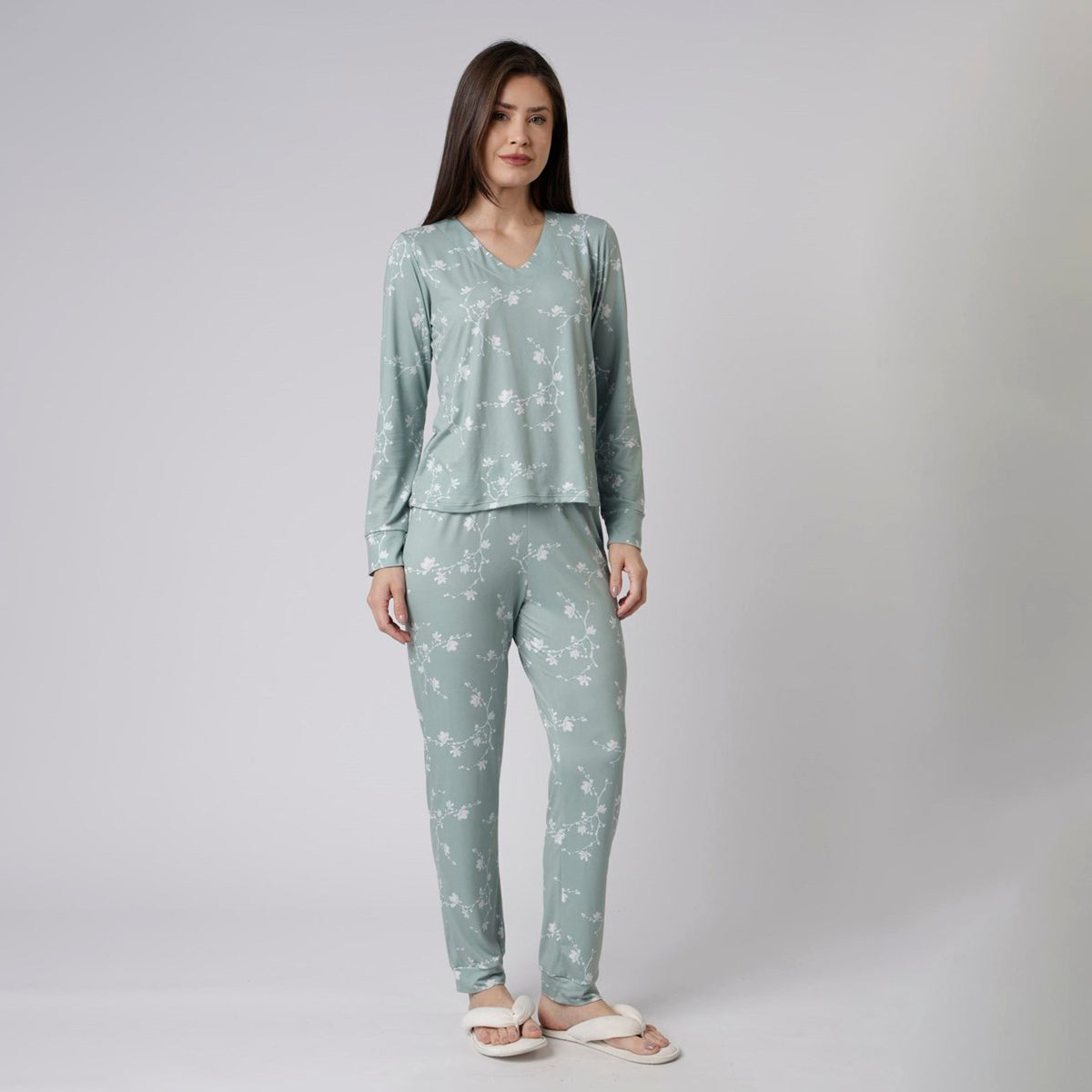 Pijama Feminino Longo Floral Green