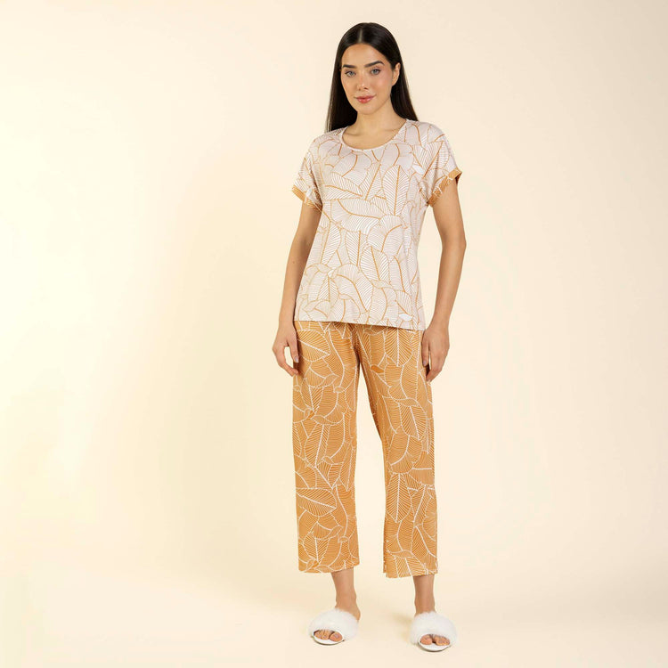 Pijama Feminino Capri Folha Gold