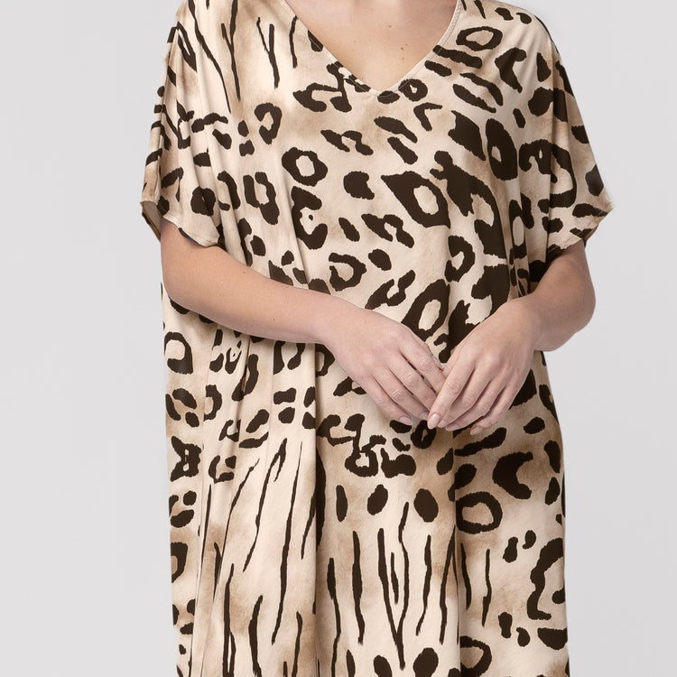 Kaftan Feminino Midi Animal Print com Fenda