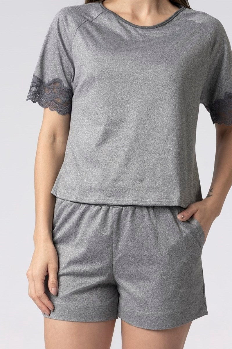 Pijama Feminino Curto Cinza Mescla