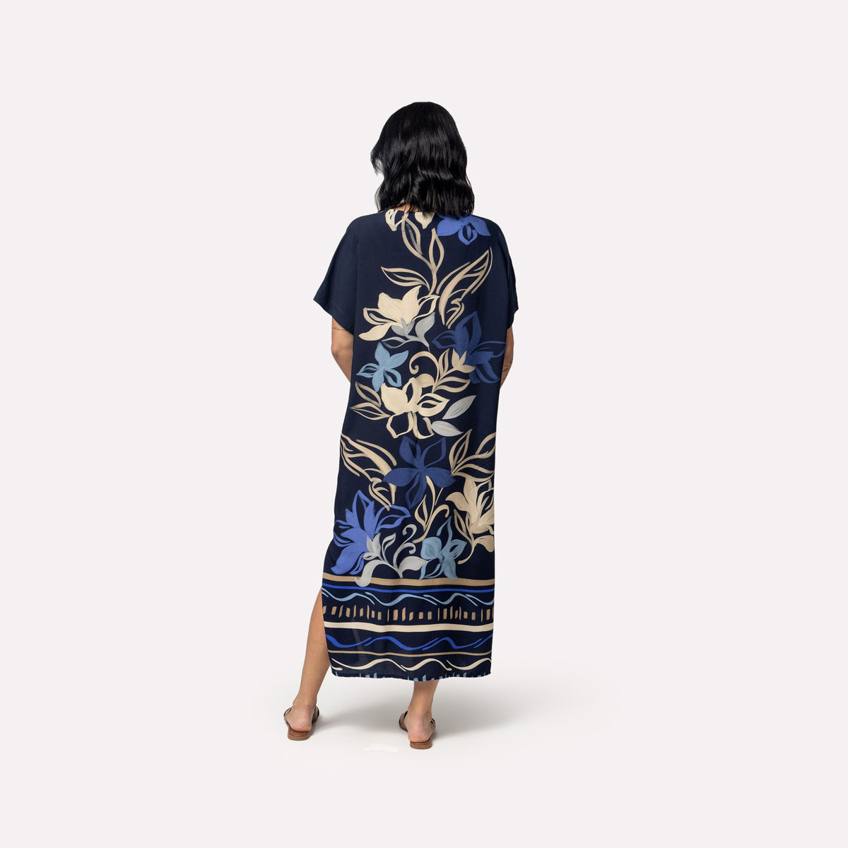 Kaftan Feminino Midi Floral Azure com Fenda